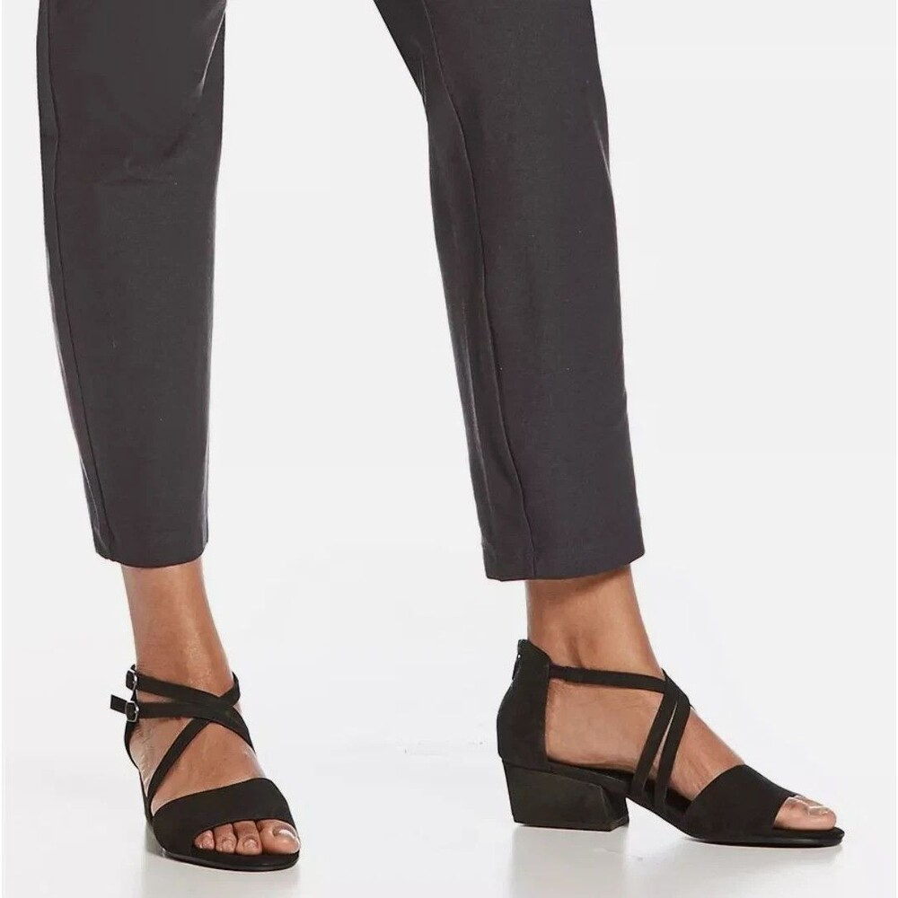 EILEEN FISHER Women Size 9 Kyra Black Leather Nubuck Strappy Block Heel Sandals